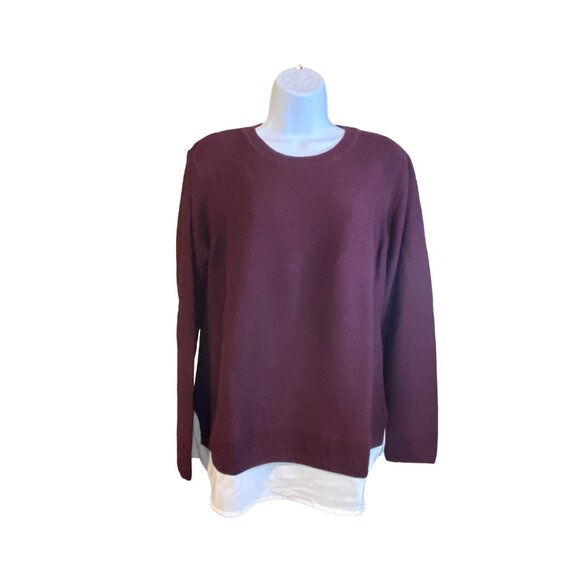 Hilary Radley Womens Sweater XL Burgundy Layered White Hem Long Sleeve Preppy - Picture 2 of 8